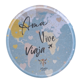 Abanico plegable estuche en cuero Ama, vive, viaja