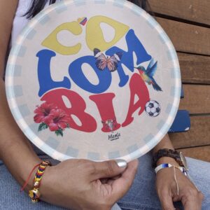 Abanico plegable estuche en cuero Colombia retro